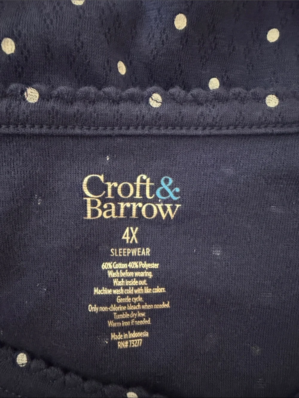 croft & barrow Navy and White Polka Dot Two-Piece Pajama Set